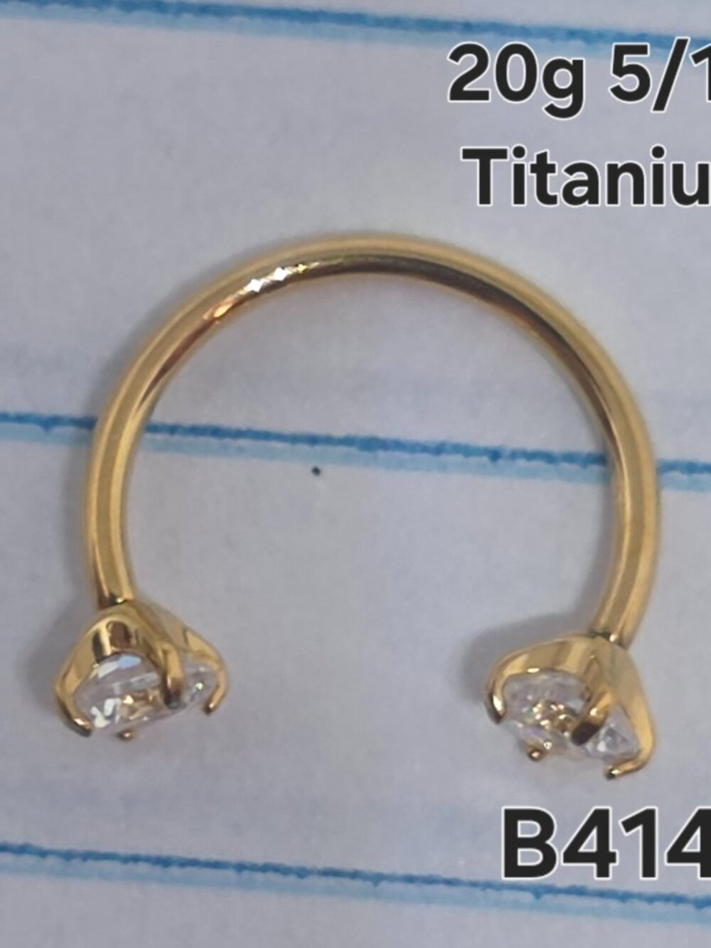 20g Titanium Gold CZ 5/16 Horseshoe Ring B4146